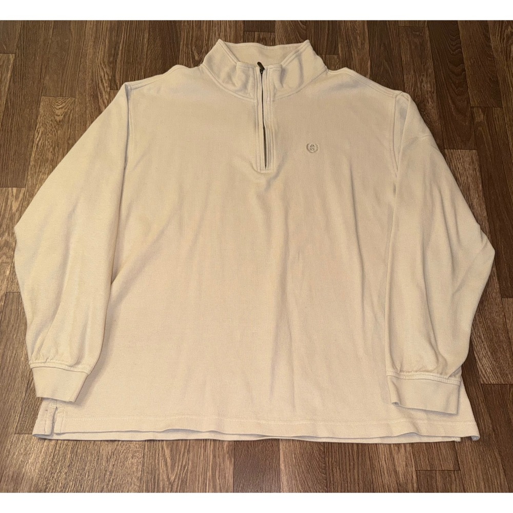 IZOD Mens XL Beige 100% Cotton Ribbed Quarter Zip Pullover Sweater Mock Neck